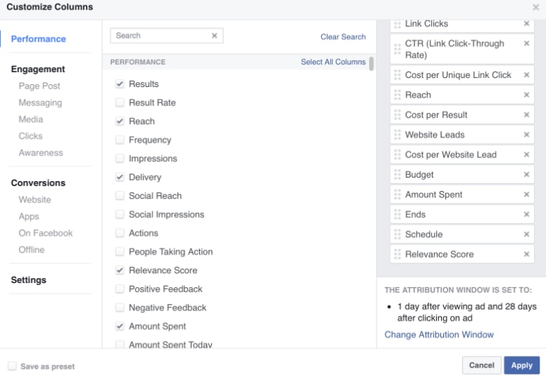 custom facebook metrics