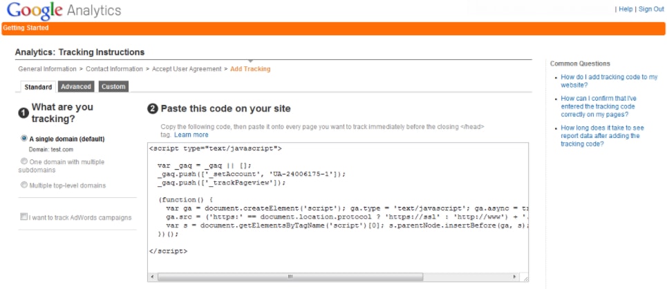 google analytics code