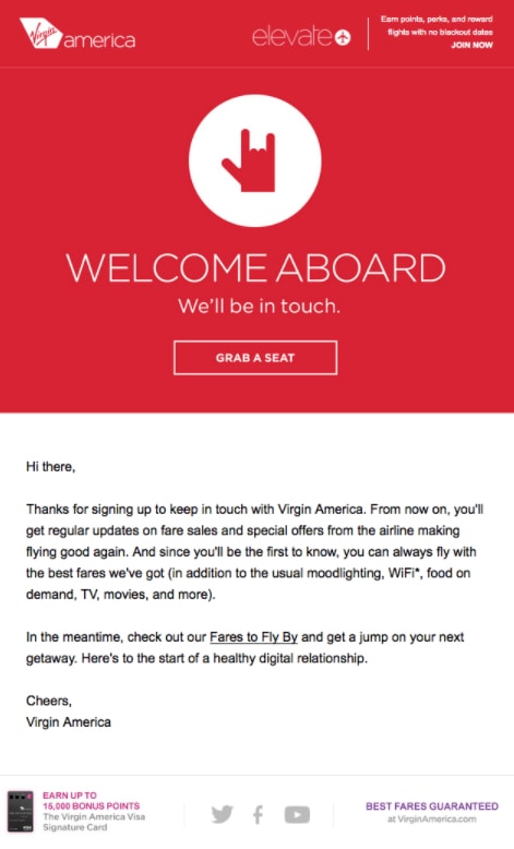 welcome email virgin america