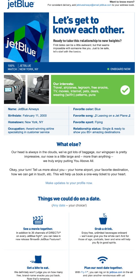 lead nurture email jetblue