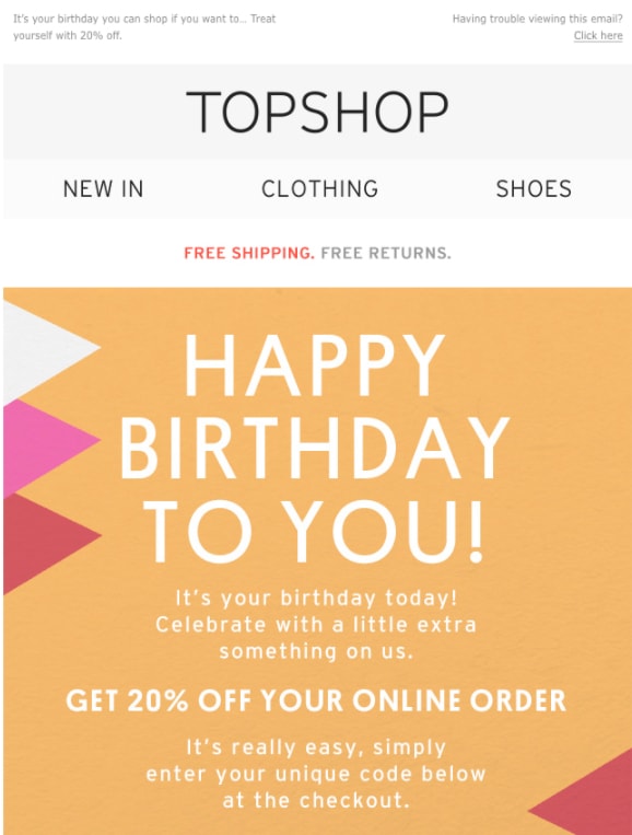 birthday email topshop