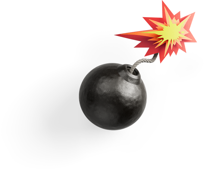 A black round bomb with the ignition lit